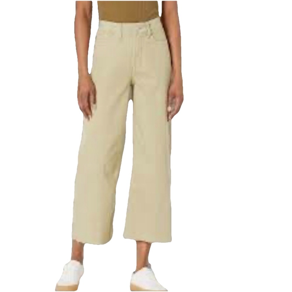 OAT New York NY Beige High Rise Wide Leg Crop Raw Hem Jeans Size 6/28